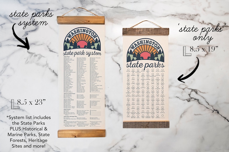 WA State Park Checklists WITH Pen // Washington State // Canvas Hanging Sign // Handmade Adventure Gift // Experience Explore Washington Sunset - Small