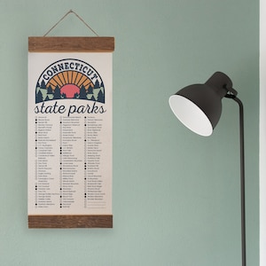 CT State Park Checklists WITH Pen // Connecticut State // Canvas Hanging Sign // Handmade Adventure Gift // Experience Explore Connecticut