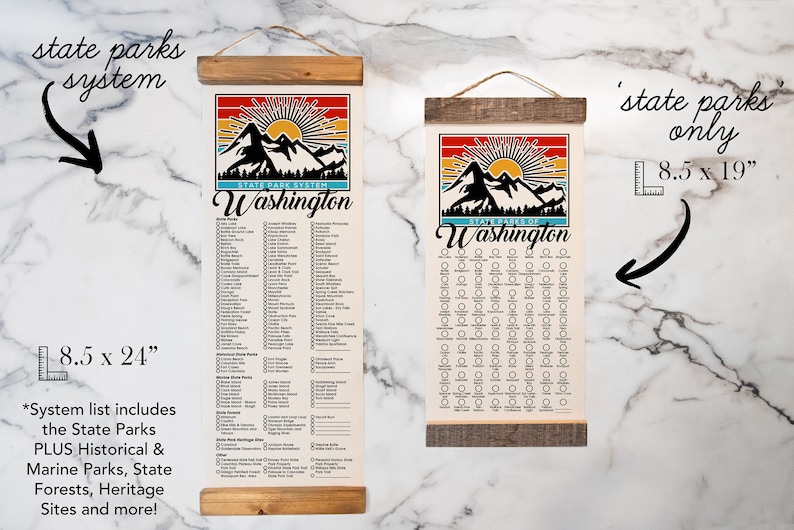 WA State Park Checklists WITH Pen // Washington State // Canvas Hanging Sign // Handmade Adventure Gift // Experience Explore Washington Mountains - Small