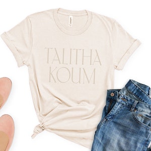 Talitha Koum - modern type off white tee Catholic tshirt, Christian t shirt