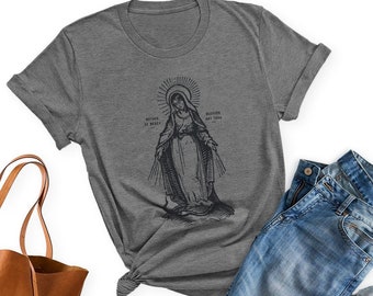 Dark Virgin Mary Red T shirt, Catholic t shirt, Catholic Apparel, Catholic tee shirts, religious t shirts, Catholic clothing, Catholic Te