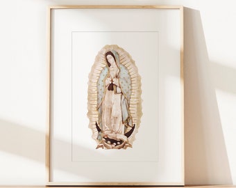 Our Lady of Guadalupe Watercolor Catholic Gift for Her Virgin Mary Poster Religious Marian Painting Faith Home Decor Christian Art Print