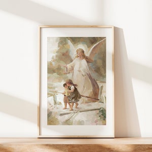 DIGITAL Ángel guardián regalo católico para bebé ángel cartel pintura al óleo religiosa guardería fe decoración del hogar impresión de arte cristiano para niños