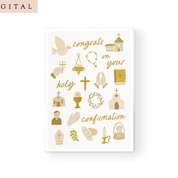 Happy Holy Confirmation Congrats Greeting Card - PRINTABLE Religious Catholic hand illustrated