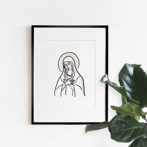 Blessed Virgin Mary Brush Stroke Art Print - Catholic art, Catholic print, Catholic wall art, religious art