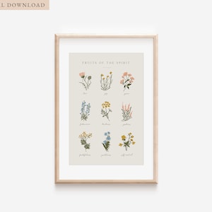Fruits of the Spirit Floral Botanical Painting Modern Christian Wallart Catholic Illustration Print Home Decor Faith Vintage Religious Art