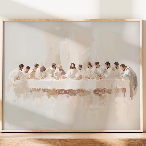 Last Supper Artful Oil Painting, Painterly Catholic Modern Art Print, Jesus Artwork, Religious Christian Posters, Christianity Gift for her