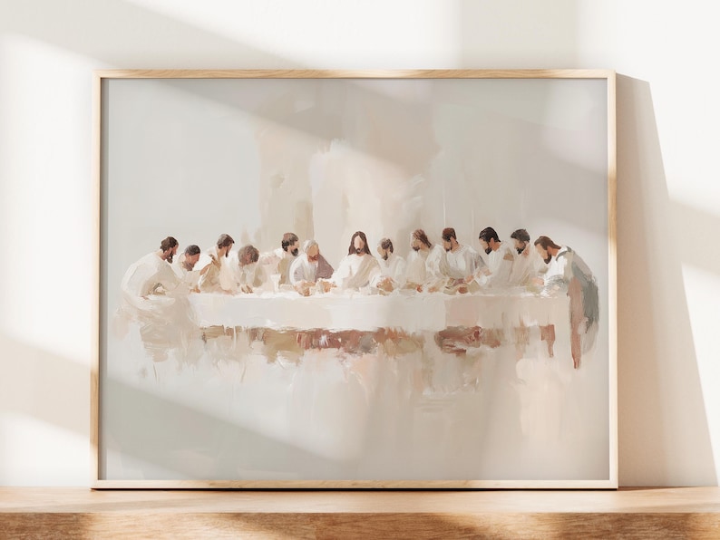 Last Supper Artful Oil Painting, Painterly Catholic Modern Art Print, Jesus Artwork, Religious Christian Posters, Christianity Gift for her