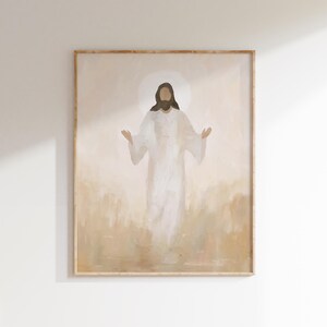 Abstract Natural Jesus Oil Painting Modern Christian Wallart Catholic Art Print Subtle Home Decor Faith Inspired Vintage Religious Artwork image 5