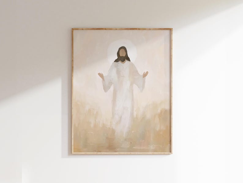 Abstract Natural Jesus Oil Painting Modern Christian Wallart Catholic Art Print Subtle Home Decor Faith Inspired Vintage Religious Artwork image 5