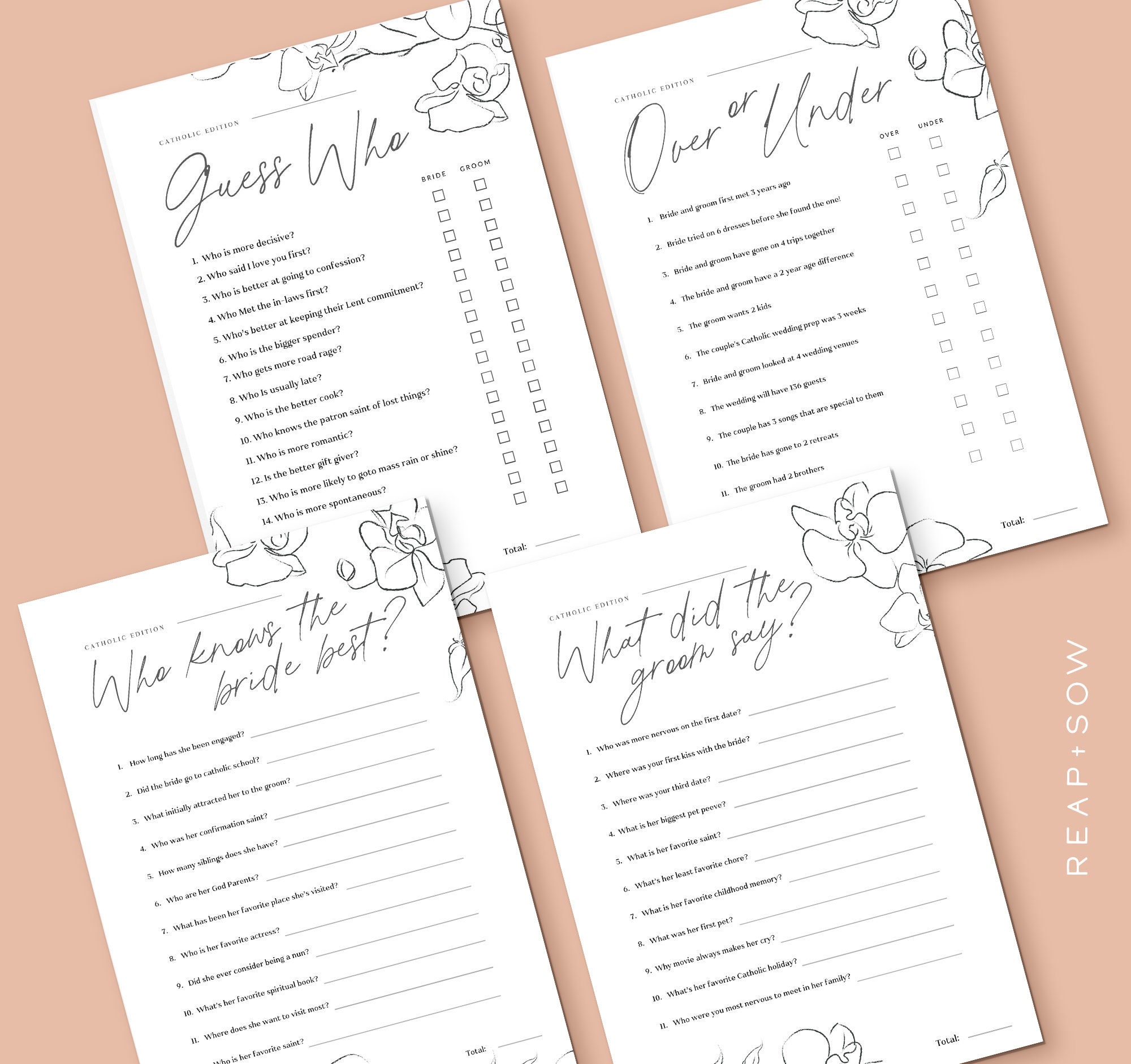 Catholic Bridal Shower Games 10 Modern Floral Printable - Etsy