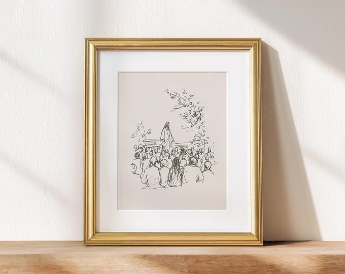 Neutral Jesus Artful Sketch Preaching Minimal Art Artful Hand Drawing Vintage Artwork Christian Modern Print Homely Decor