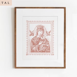Theotokos of the Passion, "Our Lady of Perpetual Help" Vintage Catholic Artwork, print, wall art, religious art