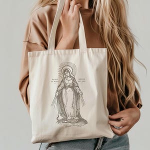 Jungfrau Maria Tragetasche Naturbaumwolle, Heilige Mutter katholische Geschenk, religiöses Geschenk für sie, Vintage Lebensmittelgeschäft wiederverwendbar
