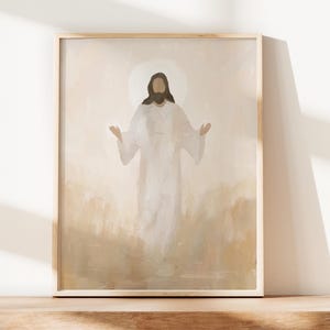 Abstract Natural Jesus Oil Painting Modern Christian Wallart Catholic Art Print Subtle Home Decor Faith Inspired Vintage Religious Artwork