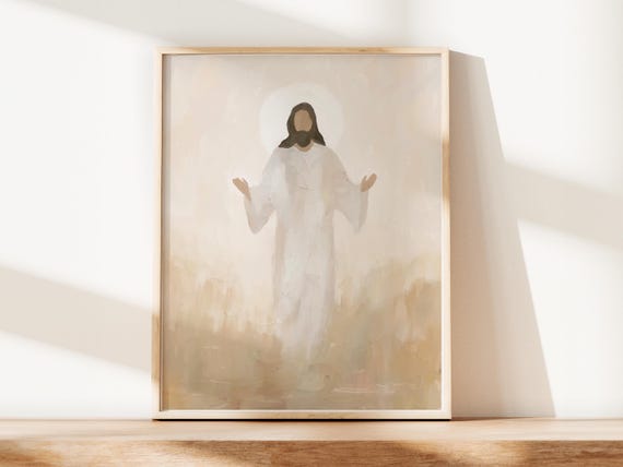 Abstract Natural Jesus Oil Painting Modern Christian Wallart Catholic Art Print Subtle Home Decor Faith Inspired Vintage Religious Artwork