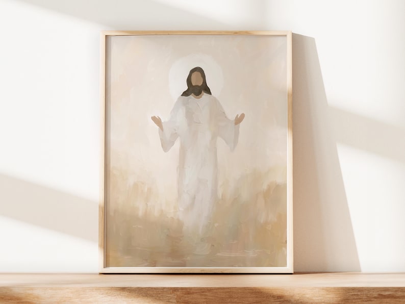 Abstract Natural Jesus Oil Painting Modern Christian Wallart Catholic Art Print Subtle Home Decor Faith Inspired Vintage Religious Artwork image 1