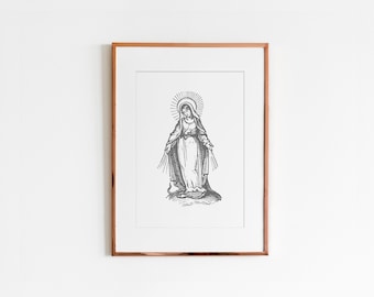 8x11 Vintage Virgin Mary Artwork, Catholic art, Catholic print, Catholic wall art, religious art