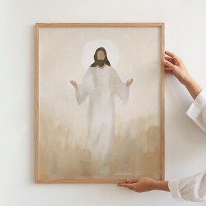 Abstract Natural Jesus Oil Painting Modern Christian Wallart Catholic Art Print Subtle Home Decor Faith Inspired Vintage Religious Artwork image 3