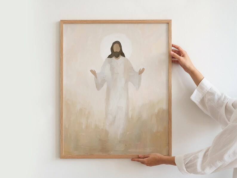 Abstract Natural Jesus Oil Painting Modern Christian Wallart Catholic Art Print Subtle Home Decor Faith Inspired Vintage Religious Artwork image 3