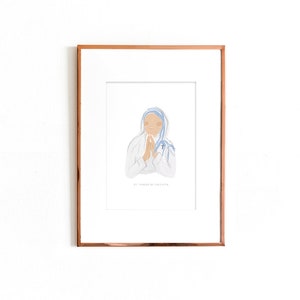 Saint Teresa of Calcutta Illustration Art Print, Mother Theresa Catholic art, Catholic print, Catholic wall art, religious art