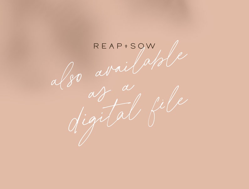 K&ouml;nnte beinhalten: Text auf einem pfirsichfarbenen Hintergrund, der "REAP + SOW auch als digitale Datei verf&uuml;gbar" lautet