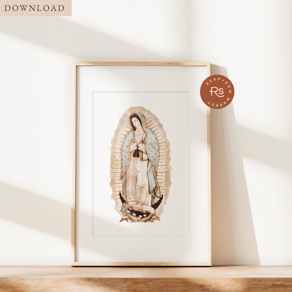 Our Lady of Guadalupe Watercolor Painting Gift for Her Virgin Mary Catholic Poster Christian Religious Home Decor Faith Art Print Marian