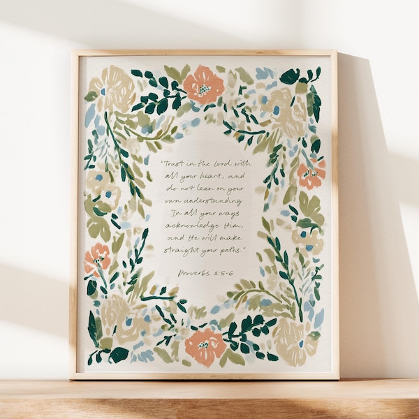 Personalized Floral Bible Verse Artful Painting Flower Artwork Subtle Christian Modern Art Print Custom Gift Neutral Jesus Christ Catholic