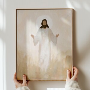 Abstract Natural Jesus Oil Painting Modern Christian Wallart Catholic Art Print Subtle Home Decor Faith Inspired Vintage Religious Artwork image 6
