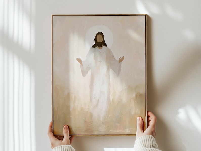 Abstract Natural Jesus Oil Painting Modern Christian Wallart Catholic Art Print Subtle Home Decor Faith Inspired Vintage Religious Artwork image 6