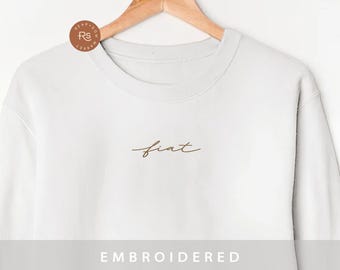 Embroidered Fiat Catholic Sweatshirt Woman Christian Sweater Gift For Her Blessed Mother Virgin Mary Minimal Religious Female Faith Pullover