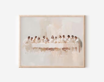 Peinture à l'huile imprimable de la dernière cène artistique, impression d'art chrétien moderne, décoration religieuse, oeuvre d'art, affiches catholiques, cadeau pour elle minimaliste