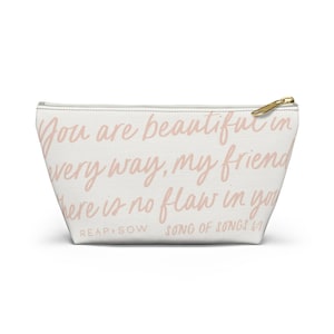Handwritten Bible Verse song of songs 4:7 Accessory makeup toiletry bag Christian Catholic gift