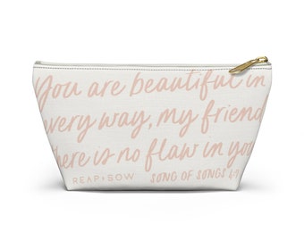 Handwritten Bible Verse song of songs 4:7 Accessory makeup toiletry bag Christian Catholic gift