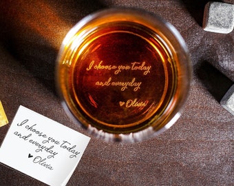 Whiskyglas mit individueller Nachricht, Jubiläumsgeschenk für Papa, Freundgeschenk, handgeschriebene Geschenke, Geschenk für Whiskyliebhaber, persinalisiertes Herrengeschenk