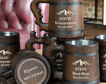 Boccale da birra Mountains - Regali per gli sposi, Boccali da matrimonio vichinghi, Idee regalo per gli sposi, Boccale in legno, Boccali per gli sposi per la proposta di matrimonio