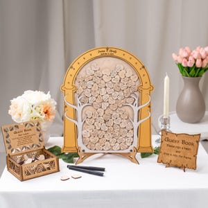 Alternativa al libro degli ospiti per matrimonio personalizzato: cartello in legno personalizzato con cuori, centrotavola rustico, cartello per libro degli ospiti e regalo di anniversario