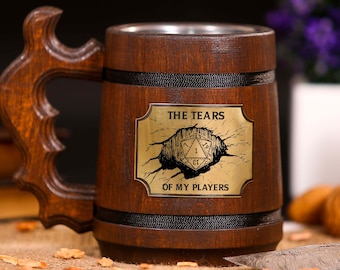 The tears of my players Dungeon Master mug, Dungeons and Dragons gifts for him, dnd wood tankard beer stein custom, RPG wood Christmas gifts
