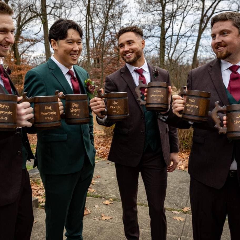 Handcrafted Engraved Oak Tankard