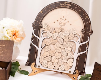 Wood Guest Book for Wedding — Custom Tree Guestbook Sign with Hearts, Perfect Rustic Guest Book Alternative for Bride and Groom