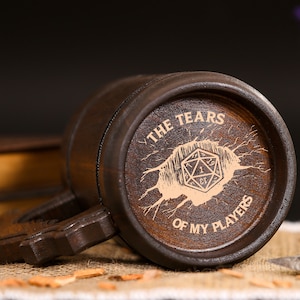 Engraved Dungeon Master Tankard: Personalized DnD Gift, Wooden Beer Stein for Dungeons and Dragons Fans, Perfect for Pathfinder Campaigns and Husband's Special Occasions.