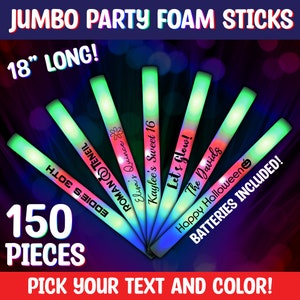 LED Party Foam Glow Sticks 150 Pack Multi-Color Jumbo 18 Inch Light Batons with 3 Flash Modes for Wedding Birthday Rave Festival Club