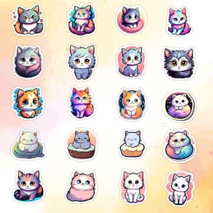 Cute Cat Sticker Set Variety Pack, Assorted Cat Stickers Pack of 20 Waterproof Decals for Water Bottles, Laptops, Vinyl Stickers of Cats