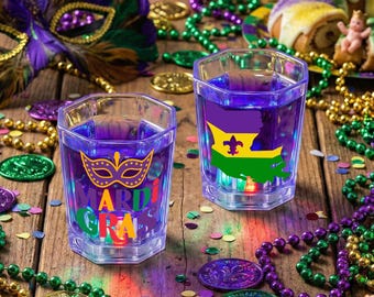 12 Mardi Gras Light Up Shot Glasses, Carnival Parade Party Glow Cups