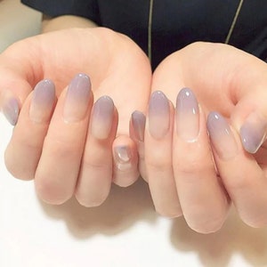 Press On Nails Medium Almond Shape False Nails Ombre Purple Nail Design 24 Pieces Fake Press on Tips with Prepare Kit Included - A17