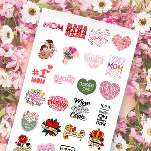 Happy Mother&#39;s Day Stickers Set, Mom&#39;s Day Decal Sheet, Set of 20, Waterproof Stickers for Crafts, Scrapbooking, Water Bottles, Laptops