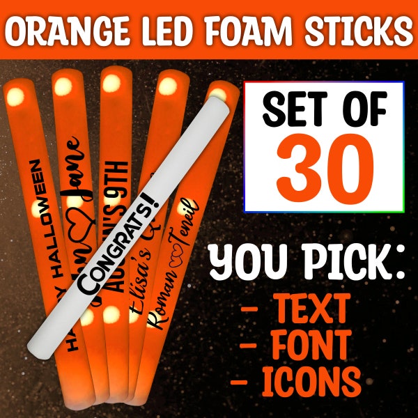 LED Party Foam Glow Sticks 30 Pack Orange 16 Inch Light Batons with 3 Flash Modes for Wedding Birthday Rave Festival Club