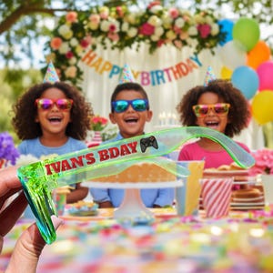 50 Personalized Kids Sunglasses, Holographic Lens Transparent Assorted Shades for Birthday Party Favor For Birthdays, Parties, Teams