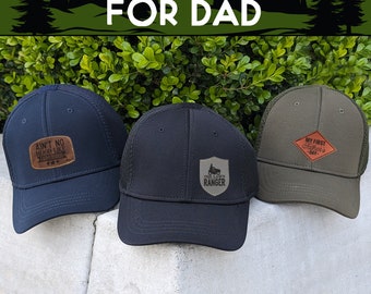 Custom Leather Patch Hat for Dad, Father's Day Hat, Father's Day Gift, Trucker Hat, Fitted Ball Cap with Iron On Patch, Custom Hat