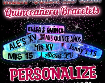 Personalized Quinceanera Light Up Bracelets, Multi Color Party Bracelet for Quince Parties, Party Favor For Bdays, XV Anos Accessories